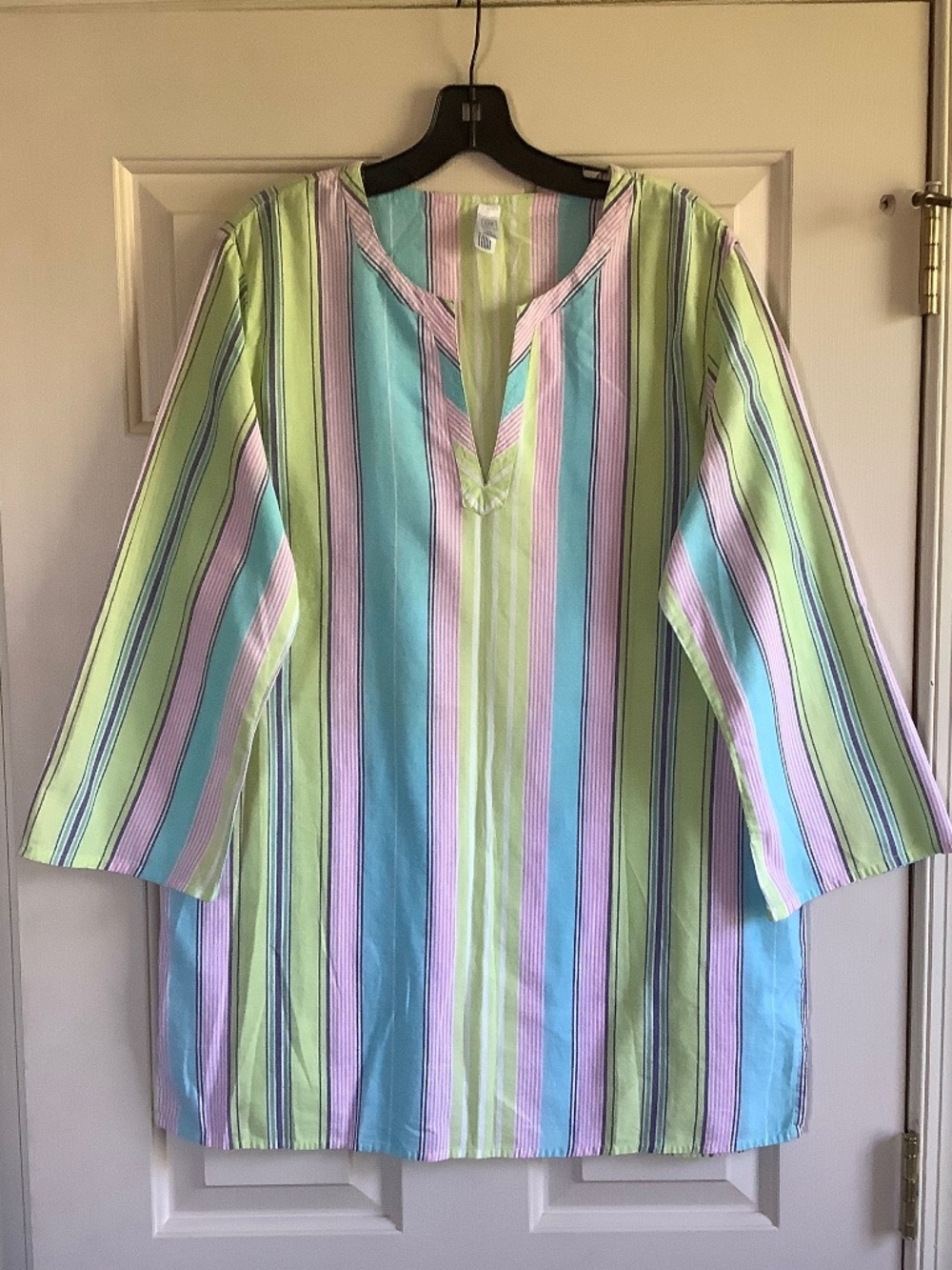 GAP Stripped 3/4 Sleeves V Neck Tunic Cover-Up Cotton SZ L